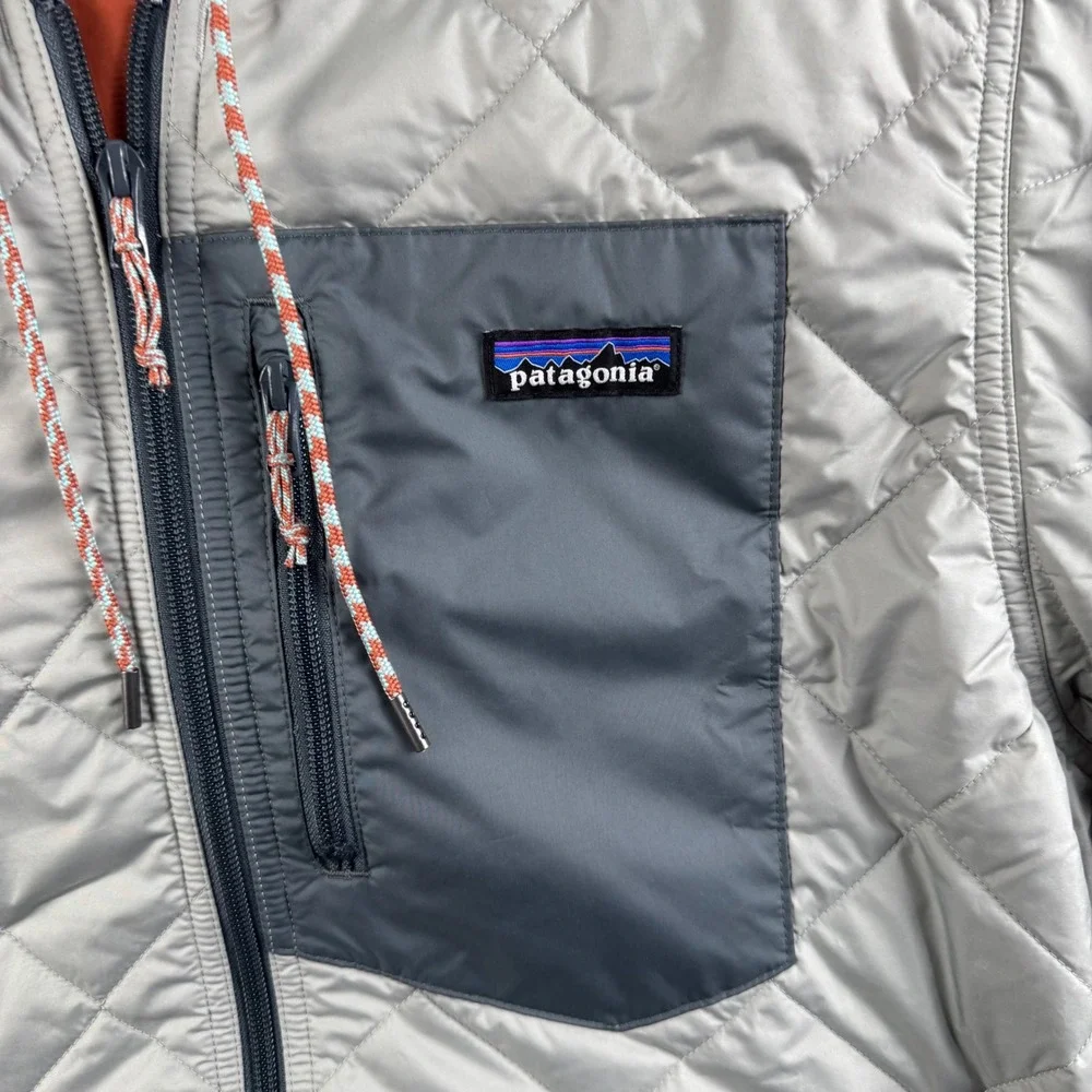 Patagonia Mens Diamond Quilted Bomber Hoody Grey Full Zip Insulated Jacket S